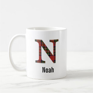 Café Taza N de monograma de cuadros Stewart Rojo