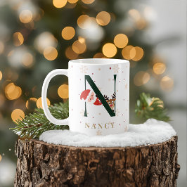 Café Taza N de monograma de Navidad personalizada