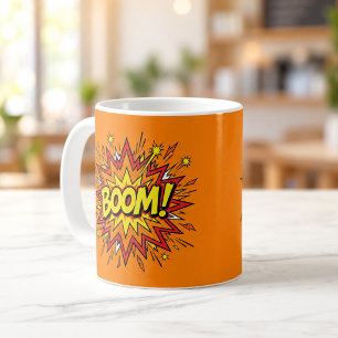Café Taza naranja de arte pop de cómic BOOM