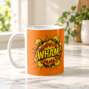 Café Taza naranja de arte pop de cómic WHAM