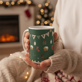 Café Taza navideña acogedora con renos y pan de jengibr