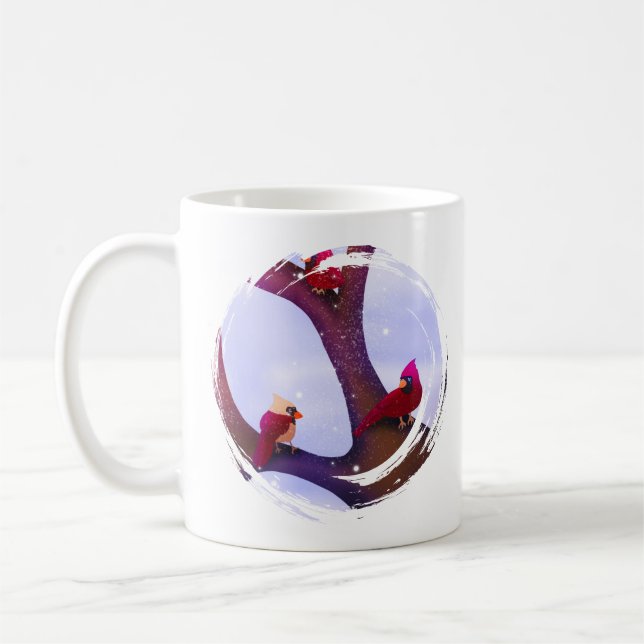 Café Taza Navideña de Cardenales Posados en un Árbol (Izquierda)