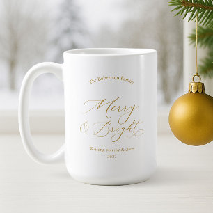 Café Taza navideña elegante de oro “Merry & Bright”