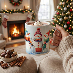 Café Taza Navideña Familia de Muñeco de Nieve Festiva