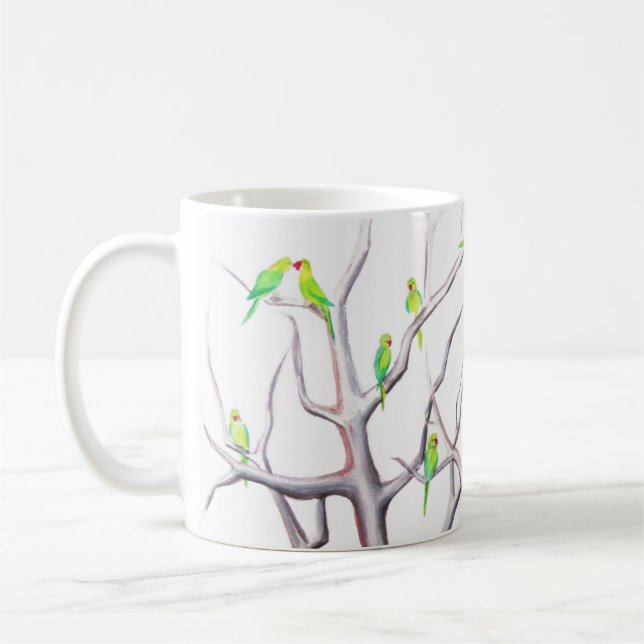 Café Taza Necked de las ilustraciones del Parakeet del (Izquierda)
