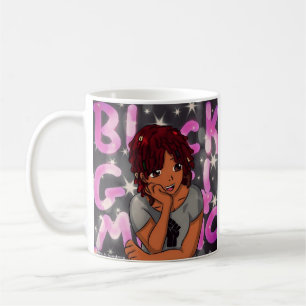 Café Taza negra de la magia del chica