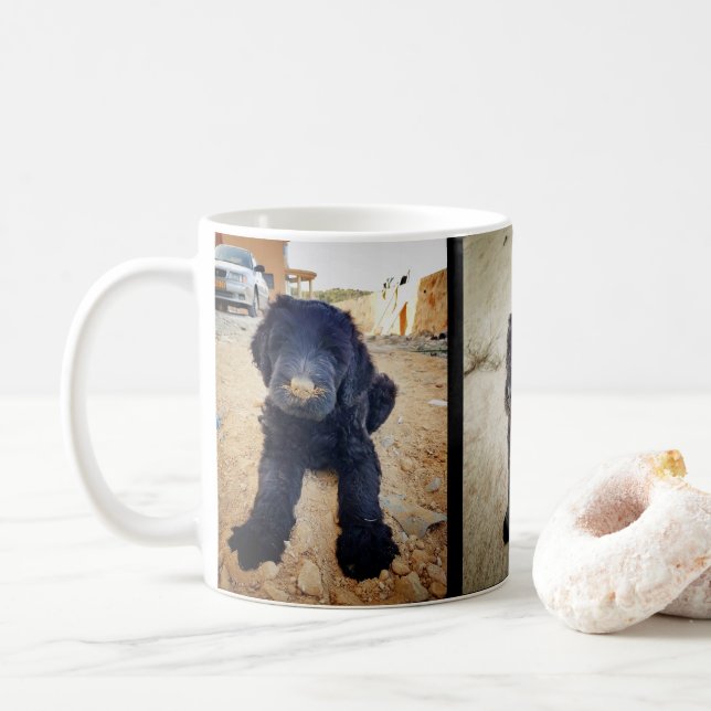 Café Taza negra de Terrier del ruso (Con donut)