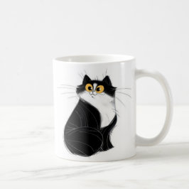 Café Taza negra y amarilla del gato de los ojos