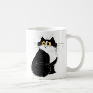 Café Taza negra y amarilla del gato de los ojos