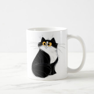 Café Taza negra y amarilla del gato de los ojos