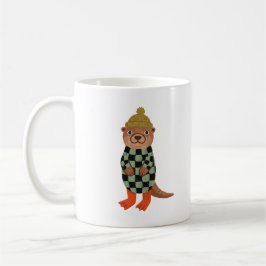 Café Taza negra y blanca de nutria con gorro