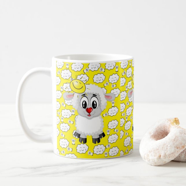 Café Taza Nubes de Ovejas Sol Amarillo (Con donut)