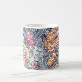 Café Taza oriental fresca del tatuaje de los dragones