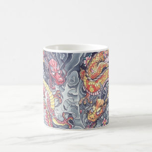 Café Taza oriental fresca del tatuaje de los dragones
