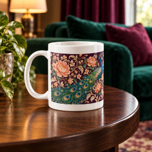 Café Taza Ornamental Floral Pabellón de Pavo Real