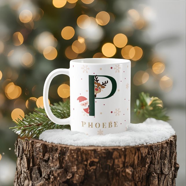Café Taza P de monograma de Navidad personalizada (Subido por el creador)