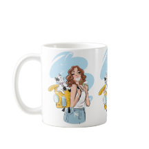 Taza para amantes de gatos: mujer elegante con gat