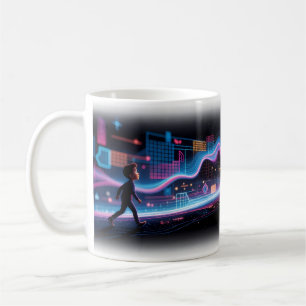 Café Taza Pasos de Niño en una Cuadrícula Neon Giratori