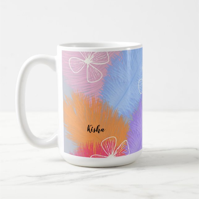 Café Taza pastel de Plumas y Flores (Izquierda)