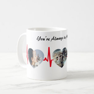 Café Taza Personalizable con Tres Fotos en Forma de Cor