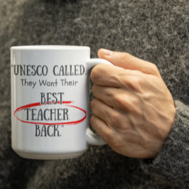 Café Taza personalizable de la UNESCO pidiendo sus mejo