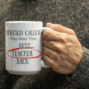 Café Taza personalizable de la UNESCO pidiendo sus mejo