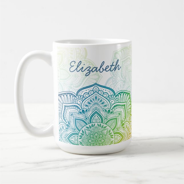 Café Taza personalizada Aki Mandala de 15 oz. (Izquierda)