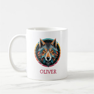 Café Taza Personalizada Cabeza de Lobo Geométrico Retro