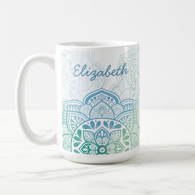 Café Taza personalizada Caelum Mandala de 15 oz. (Izquierda)
