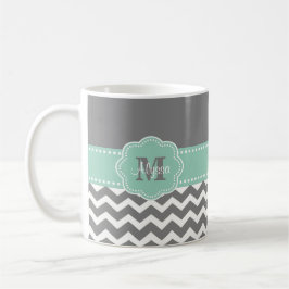 Café Taza personalizada Chevron gris de la verde menta