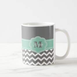 Café Taza personalizada Chevron gris de la verde menta