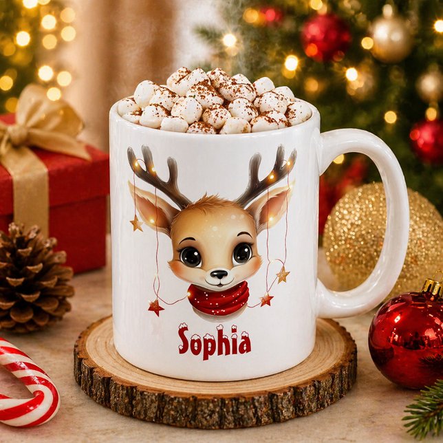 Café Taza Personalizada con Cara de Reno Adorable (Christmas Mug)