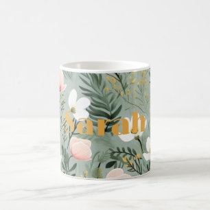 Café Taza Personalizada con Diseño de Flores