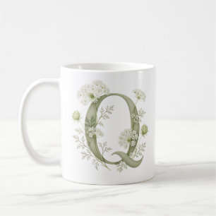 Café Taza personalizada con la letra floral Q encaje de