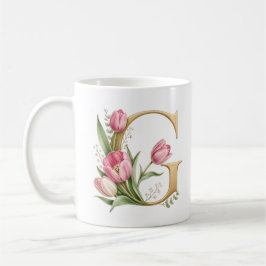 Café Taza personalizada con la letra G de tulipán y dis
