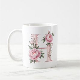 Café Taza personalizada con la letra H de flor de peoní