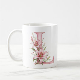 Café Taza personalizada con la letra L de flor de lirio