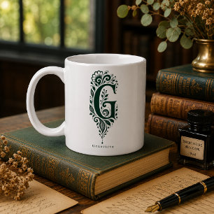 Café Taza personalizada con linograbado botánico de la