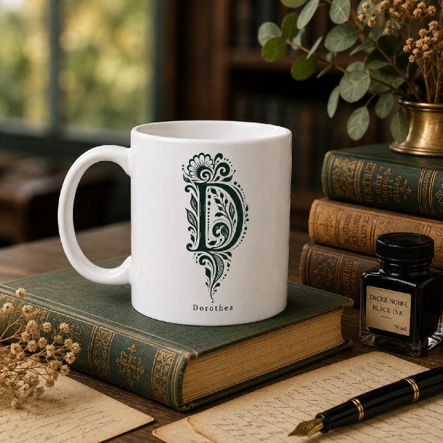 Café Taza personalizada con linóleo de la letra D botán (Subido por el creador)