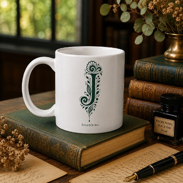 Café Taza personalizada con linóleo de la letra J (Subido por el creador)