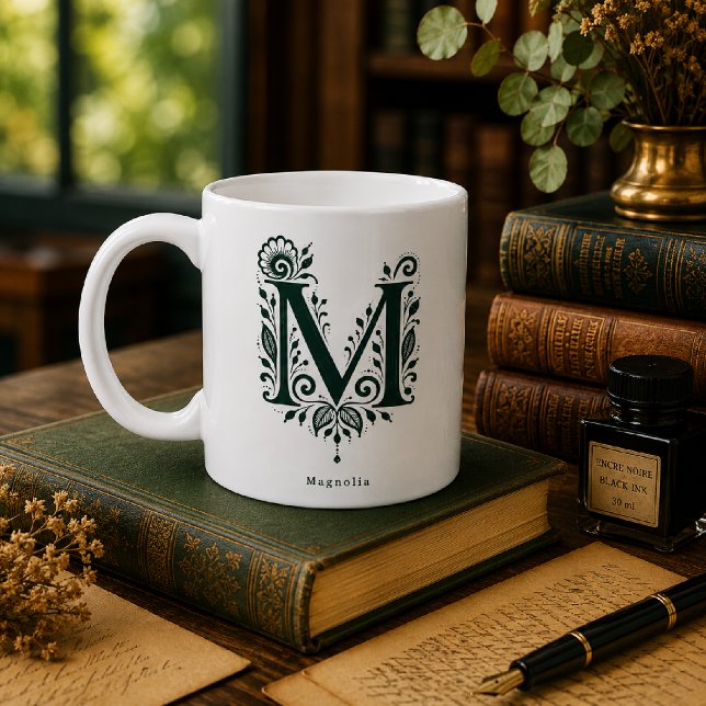 Café Taza personalizada con linóleo de la letra M botán (Subido por el creador)