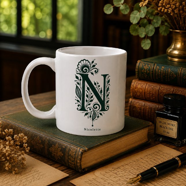 Café Taza personalizada con linóleo de la letra N (Subido por el creador)