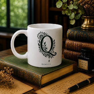 Café Taza personalizada con linóleo de la letra Q