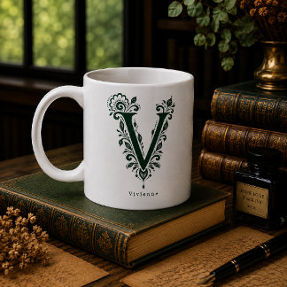 Café Taza personalizada con linóleo de la letra V botán