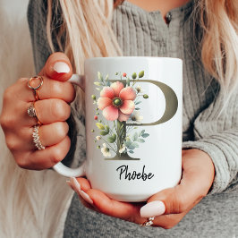 Café Taza Personalizada con Monograma de Flores Silvest