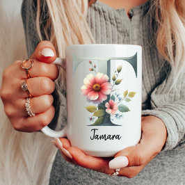 Café Taza Personalizada con Monograma de Flores Silvest