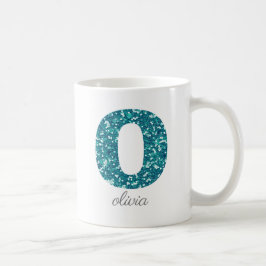 Café Taza Personalizada con Monograma de Purpurina Teal
