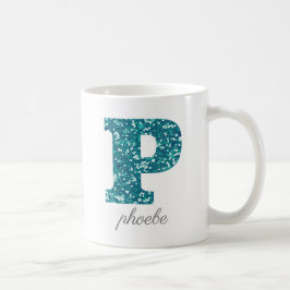 Café Taza Personalizada con Monograma de Purpurina Teal