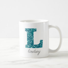 Café Taza Personalizada con Monograma de Purpurina Verd