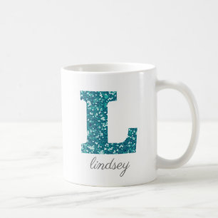 Café Taza Personalizada con Monograma de Purpurina Verd